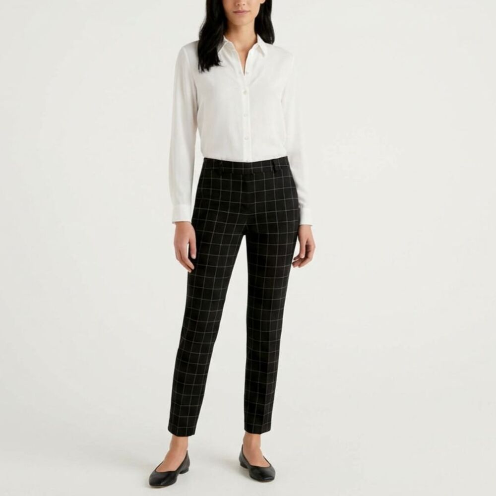 ✨ WHBM Black Plaid "THE SLIM ANKLE" Pants Size 0 Stretch Rayon Cotton